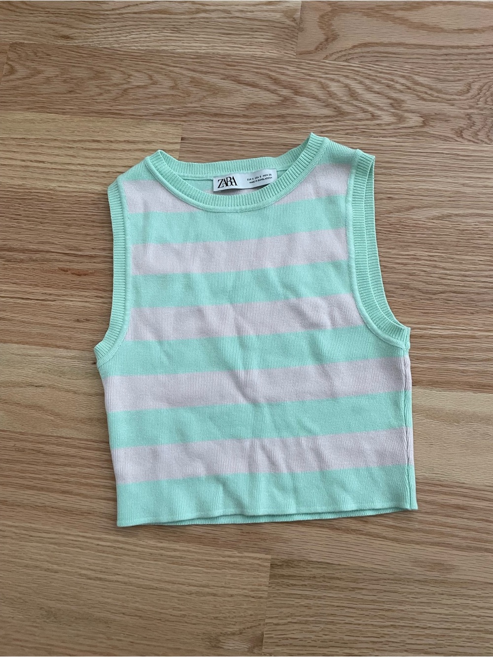 Zara Mint & White Striped Knit cropped Tank Top
